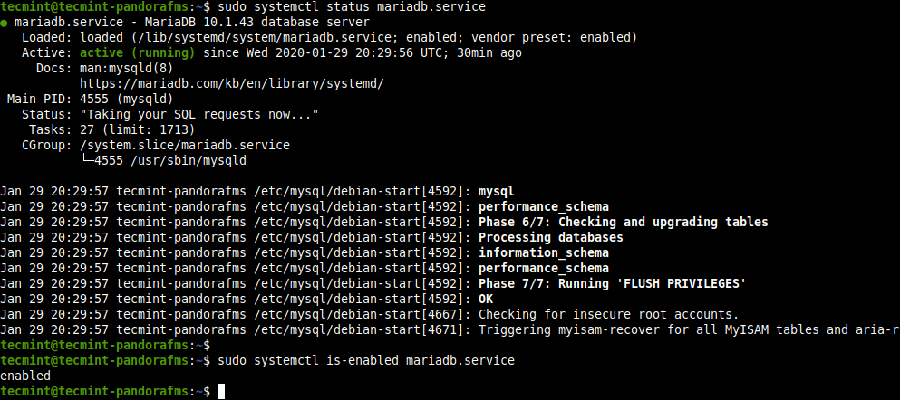 Check MariaDB Status in Ubuntu