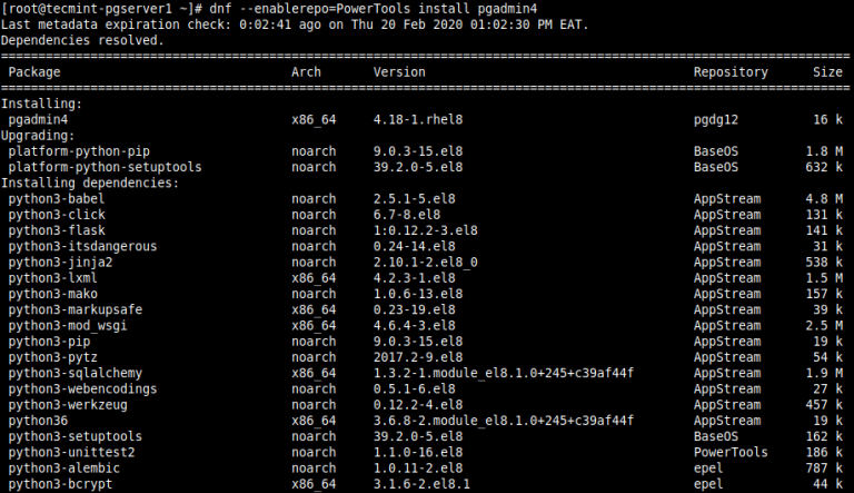 Install PgAdmin in CentOS 8 | Tecmint: Linux Howtos, Tutorials & Guides