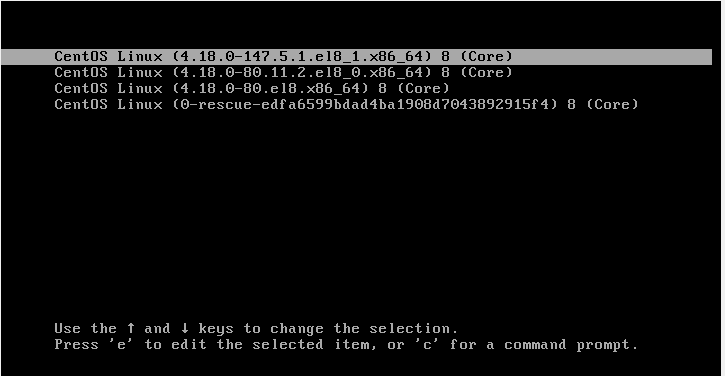 CentOS 8 Boot Menu