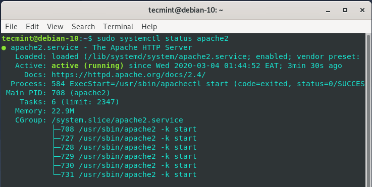  Verificar el estado de Apache en Debian 