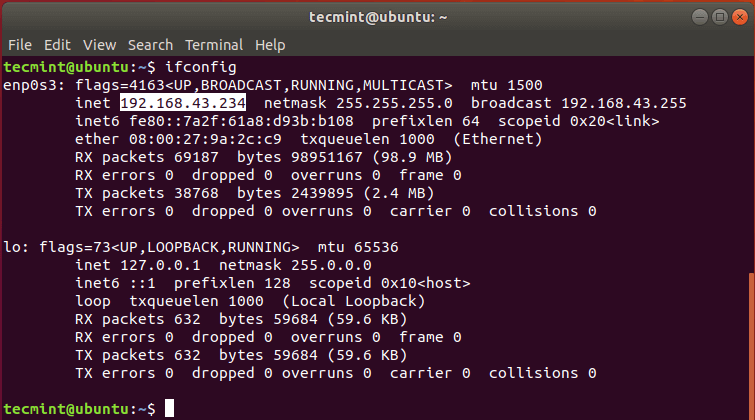 Check the Ubuntu Server IP address