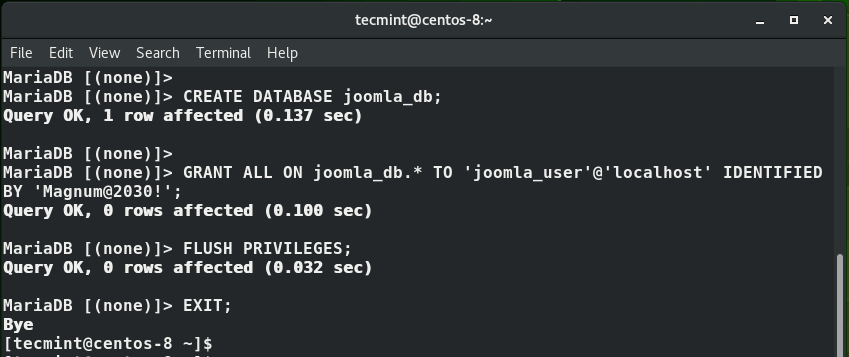 Crear base de datos Joomla