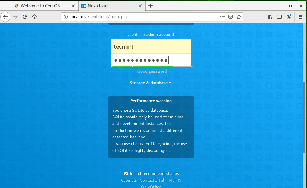 Create NextCloud Admin Account