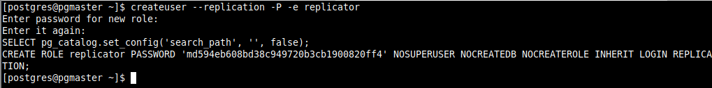 Create Replication User on Pgmaster
