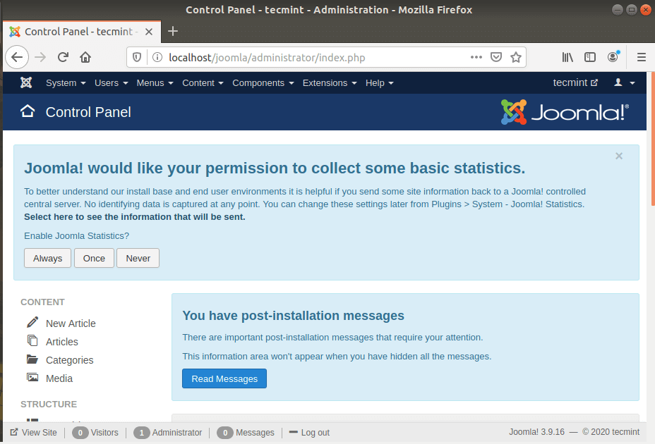 Joomla Dashboard in Debian