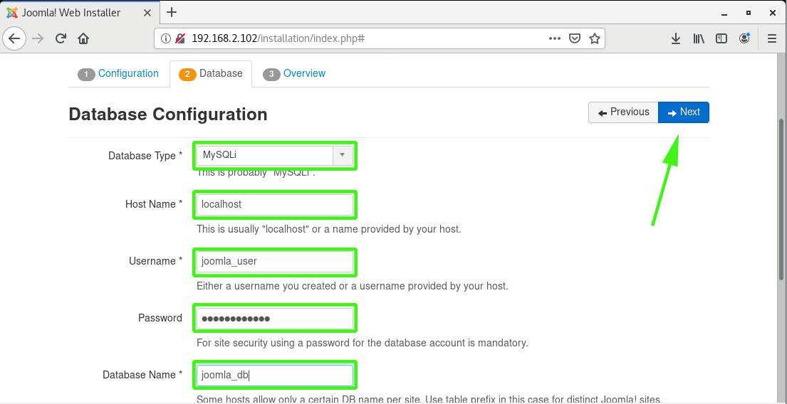 Joomla Database Settings