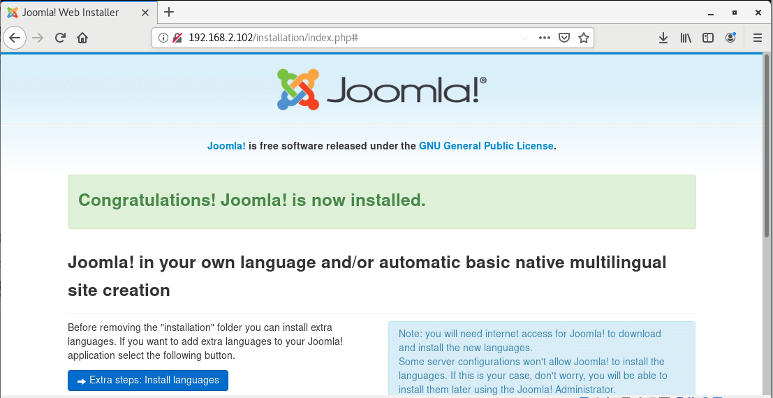 Joomla Installation Completed