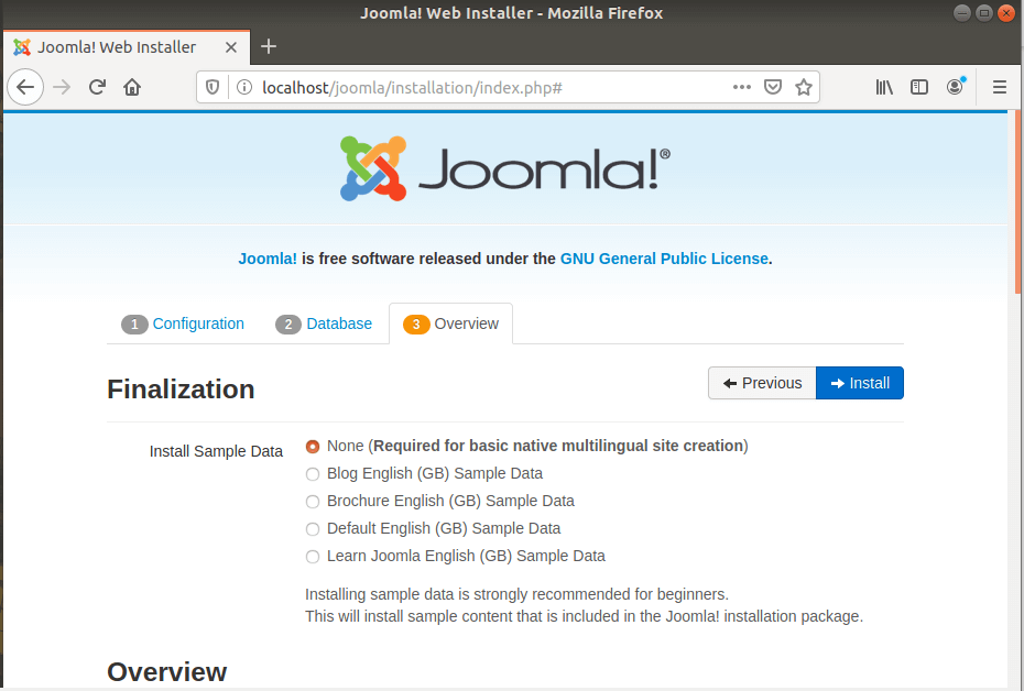 Joomla installation overview