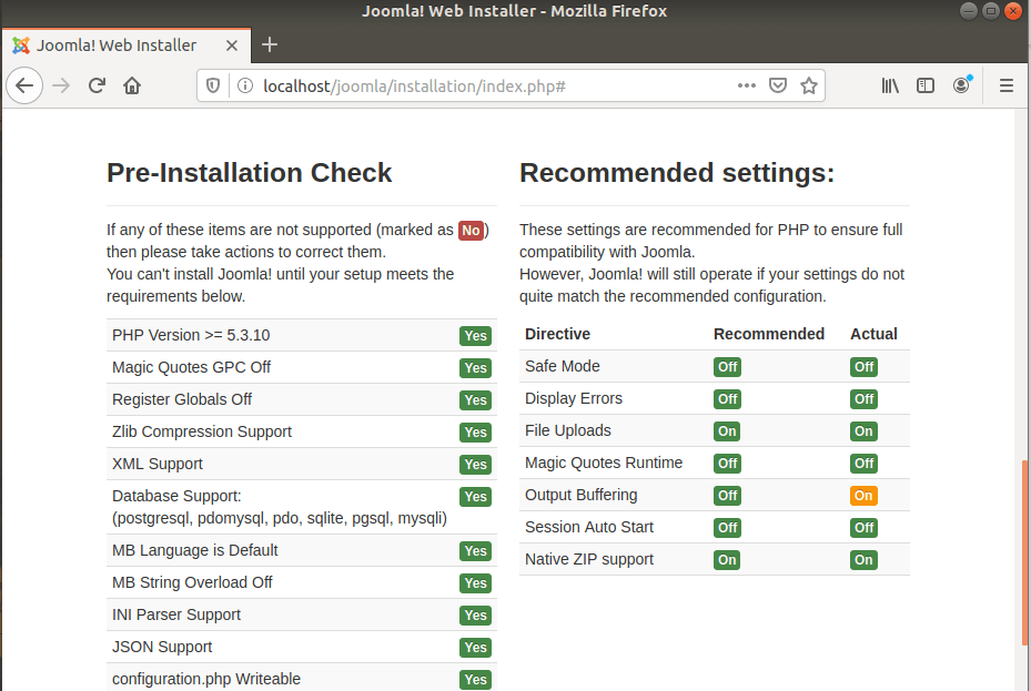 Joomla pre-installation check