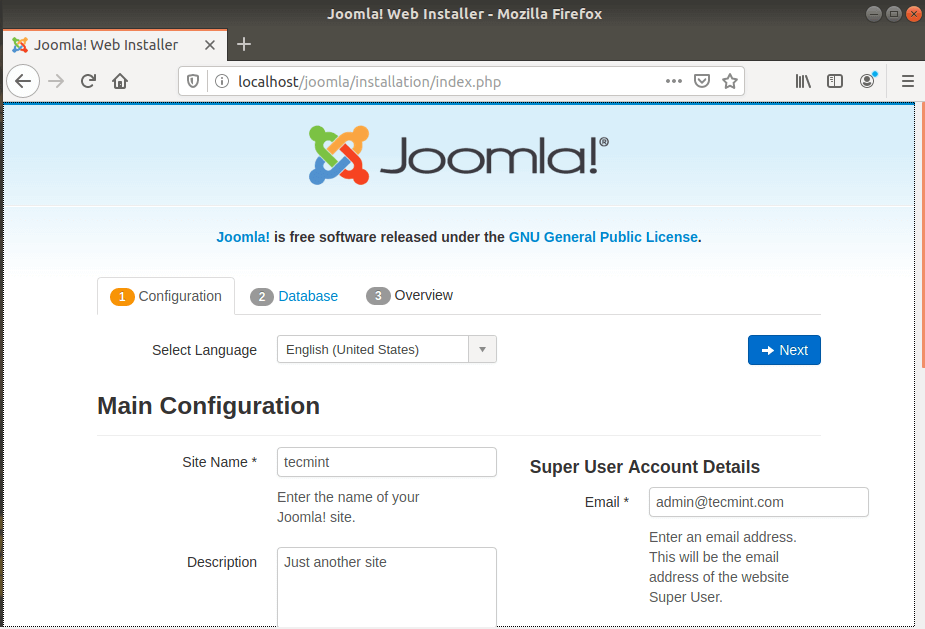 Joomla site configuration