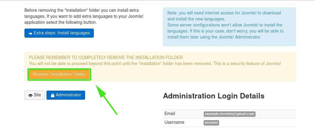 Delete Joomla Installation Directory