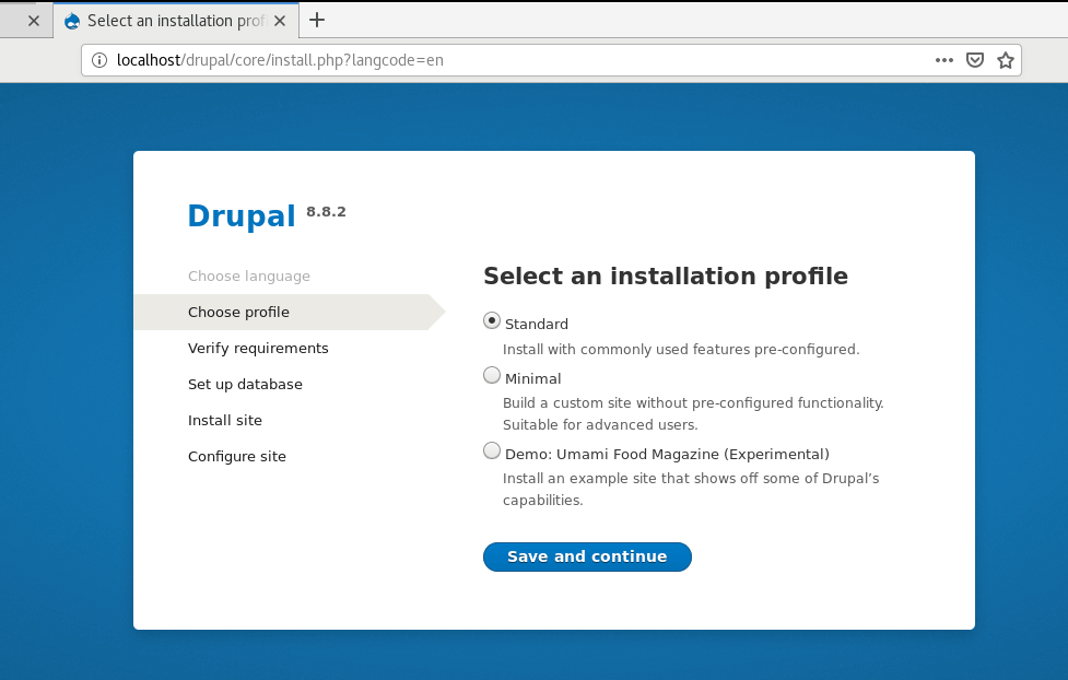  Seleccionar perfil de instalación de Drupal 