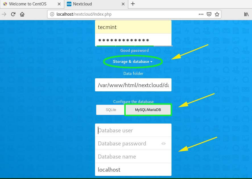 Set NextCloud Database Settings