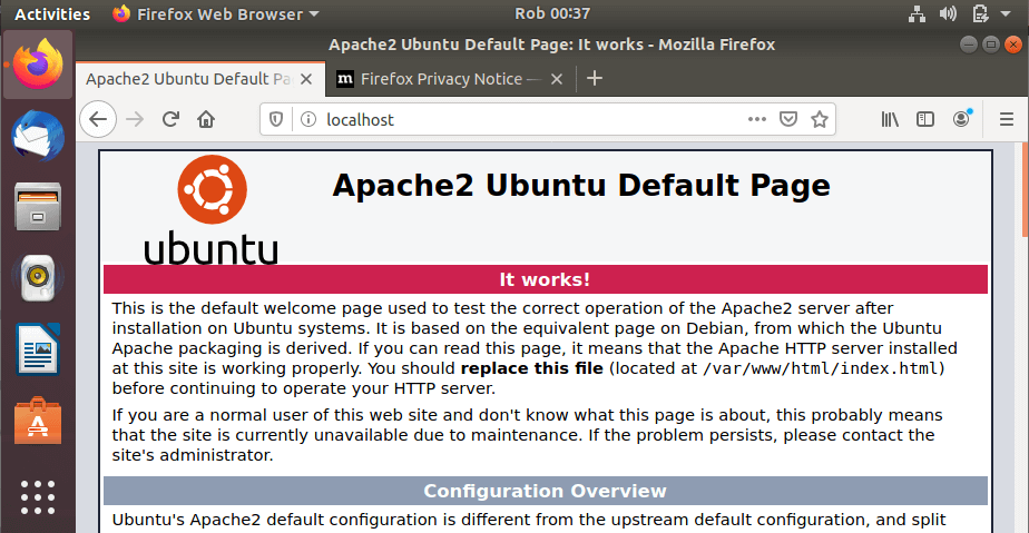 Check the Apache page in Ubuntu