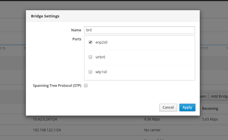 Add Network Bridge Settings