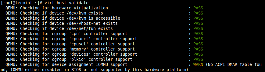 validate host virtualization setup