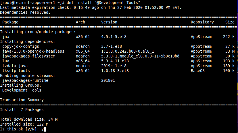 Install Development Tools in CentOS 8