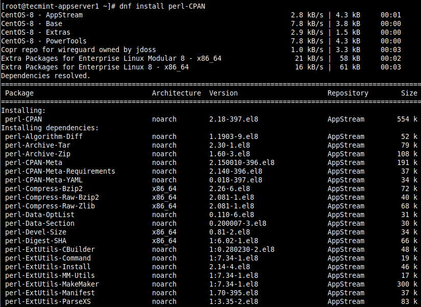 Install Perl CPAN in CentOS 8