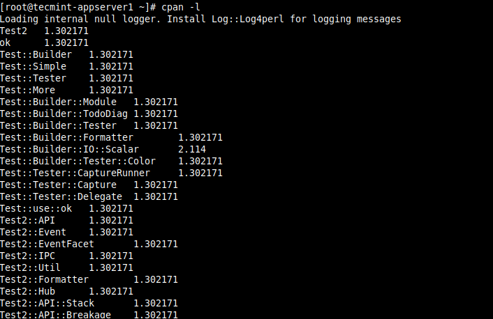  Lista de módulos Perl instalados 