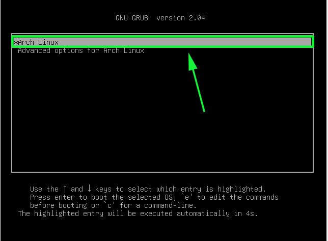 Arch Linux Grub Boot Menu