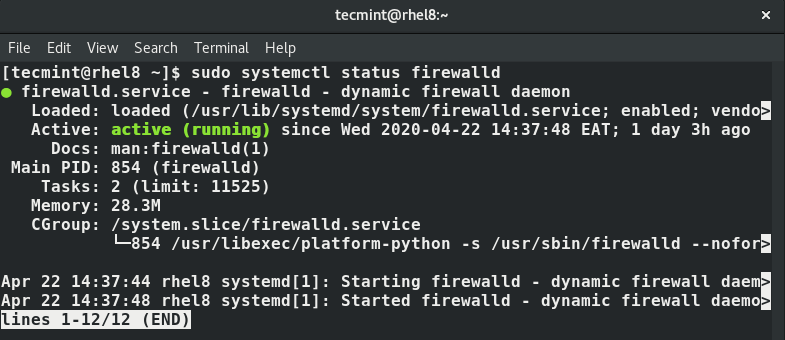  Verificar el estado de Firewalld 