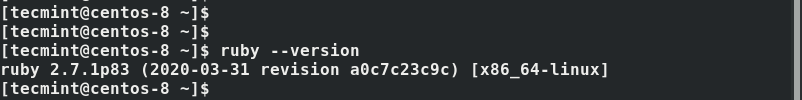 Check Ruby Version in CentOS 8