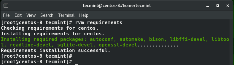 Install RVM Requirements in CentOS 8