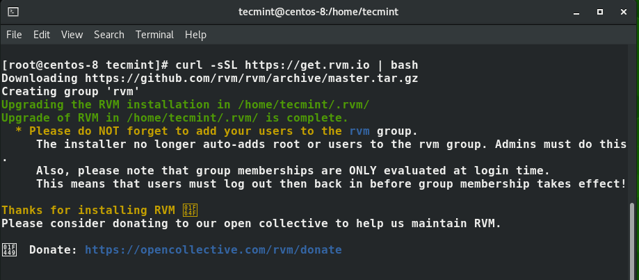 Install RVM in CentOS 8