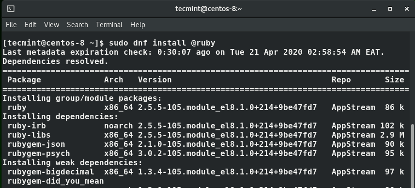  Instalar Ruby en CentOS 8 