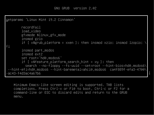 Linux Mint Grub Parameters