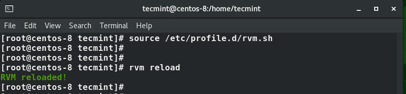 Reload RVM in CentOS 8