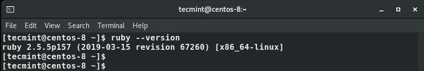 Verifique a versão do Ruby em CentOS 8