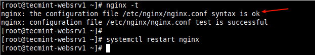 Verificar la configuración de Nginx Sintaxis 