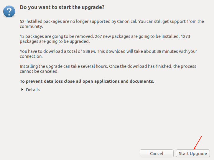 Start Ubuntu Upgrade Process