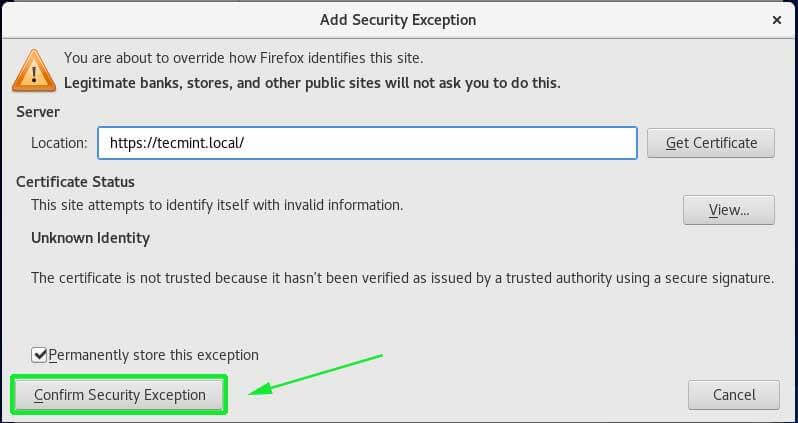 Confirm Security Exception