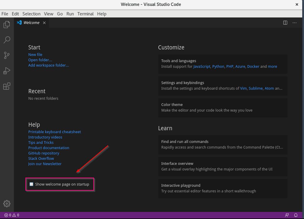 Disable VSCode Welcome Page