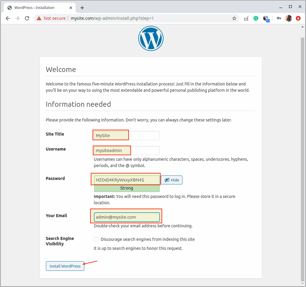 Přidat podrobnosti o webu WordPress