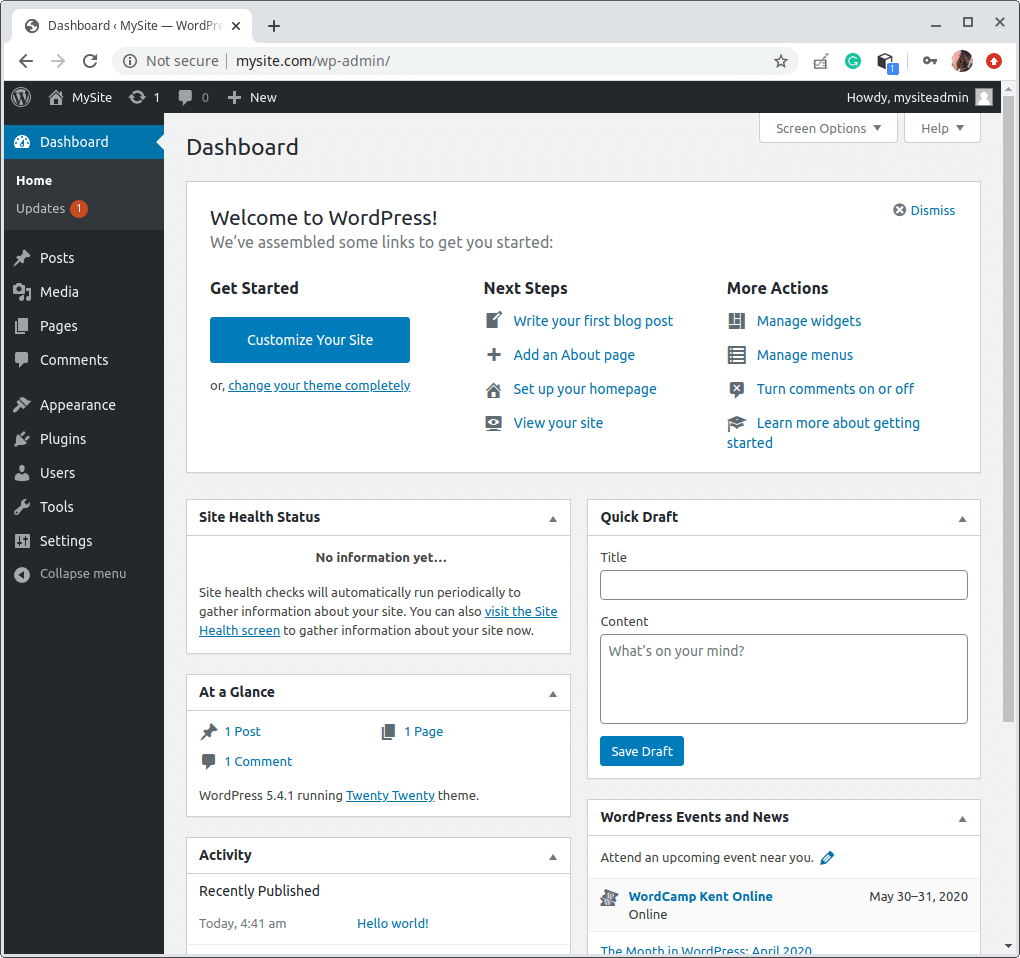 WordPress-kojelauta