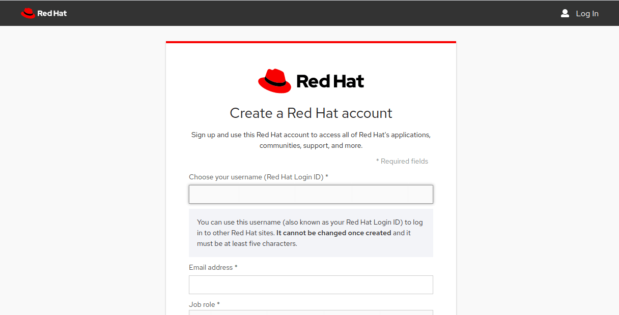 Crear cuenta de RedHat