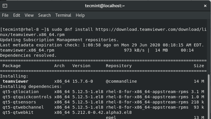 Install TeamViewer on RHEL 8