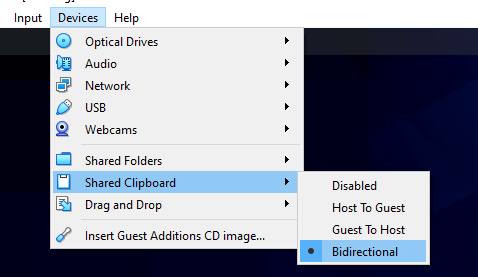 Share Clipboard in Virtualbox