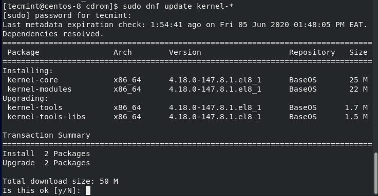 Update Kernel in CentOS 8