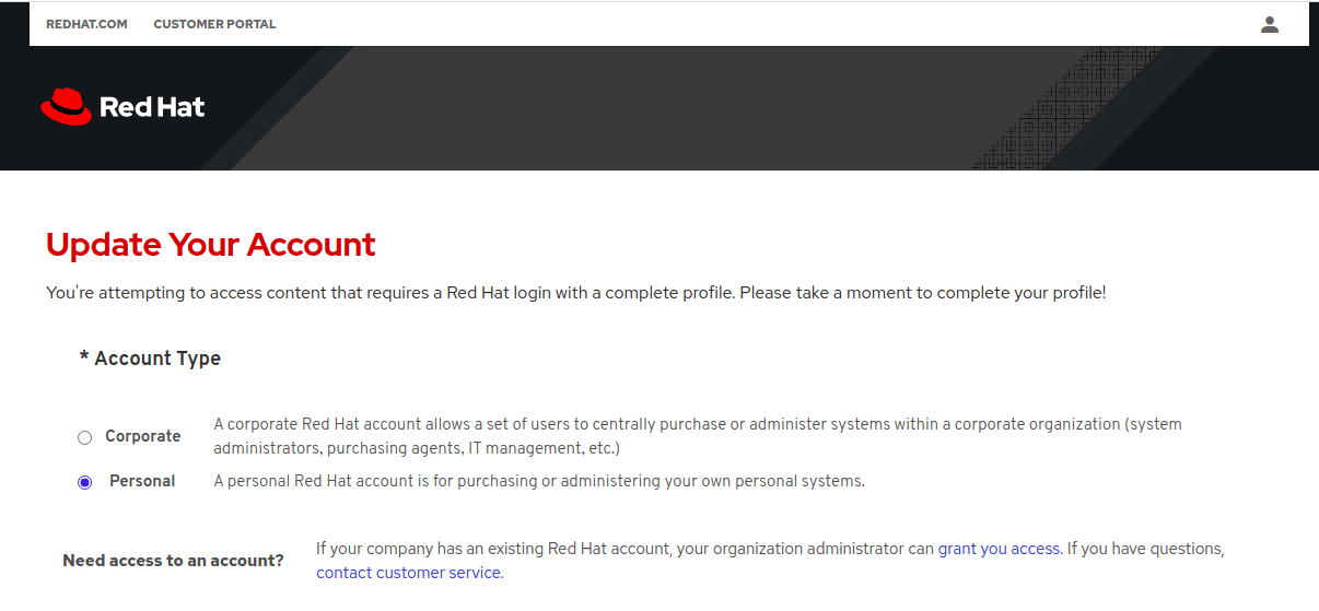 Update Red Hat Account