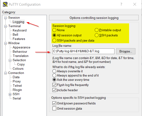 ssh into two sessions putty