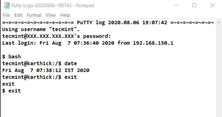 Putty Session Logs