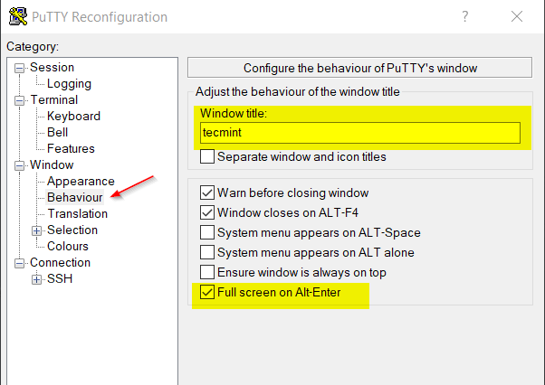 Putty - Set Window Title