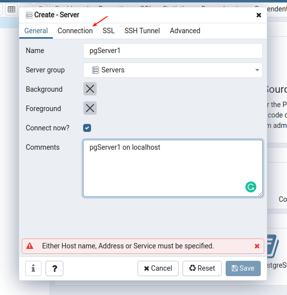 pgadmin 4 connect to docker postgres 9.6