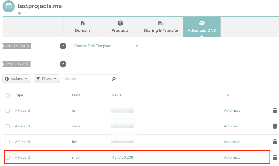 Create A Record for Domain in DNS