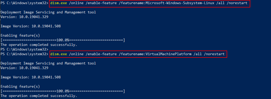 Enable WSL and VM in Windows