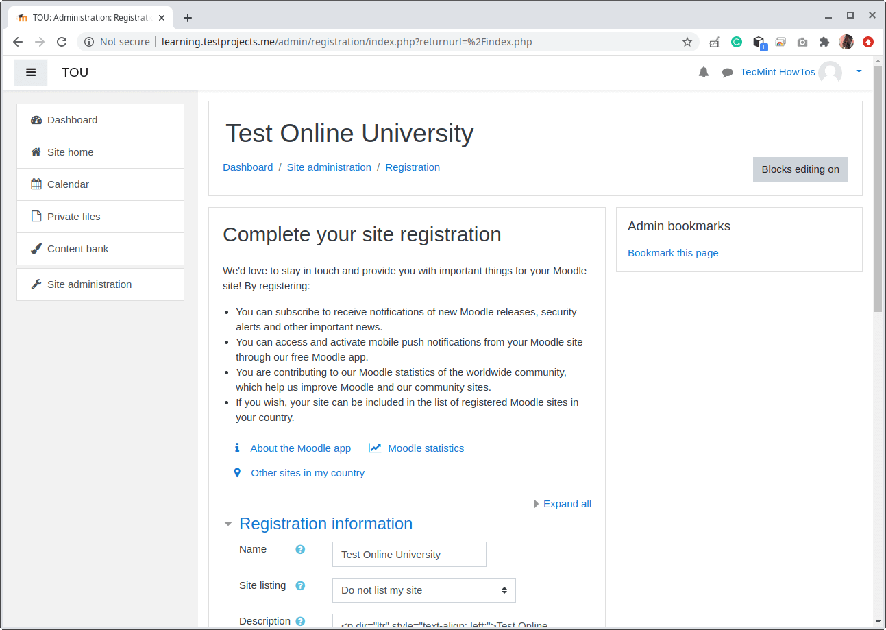 Moodle Site Registration